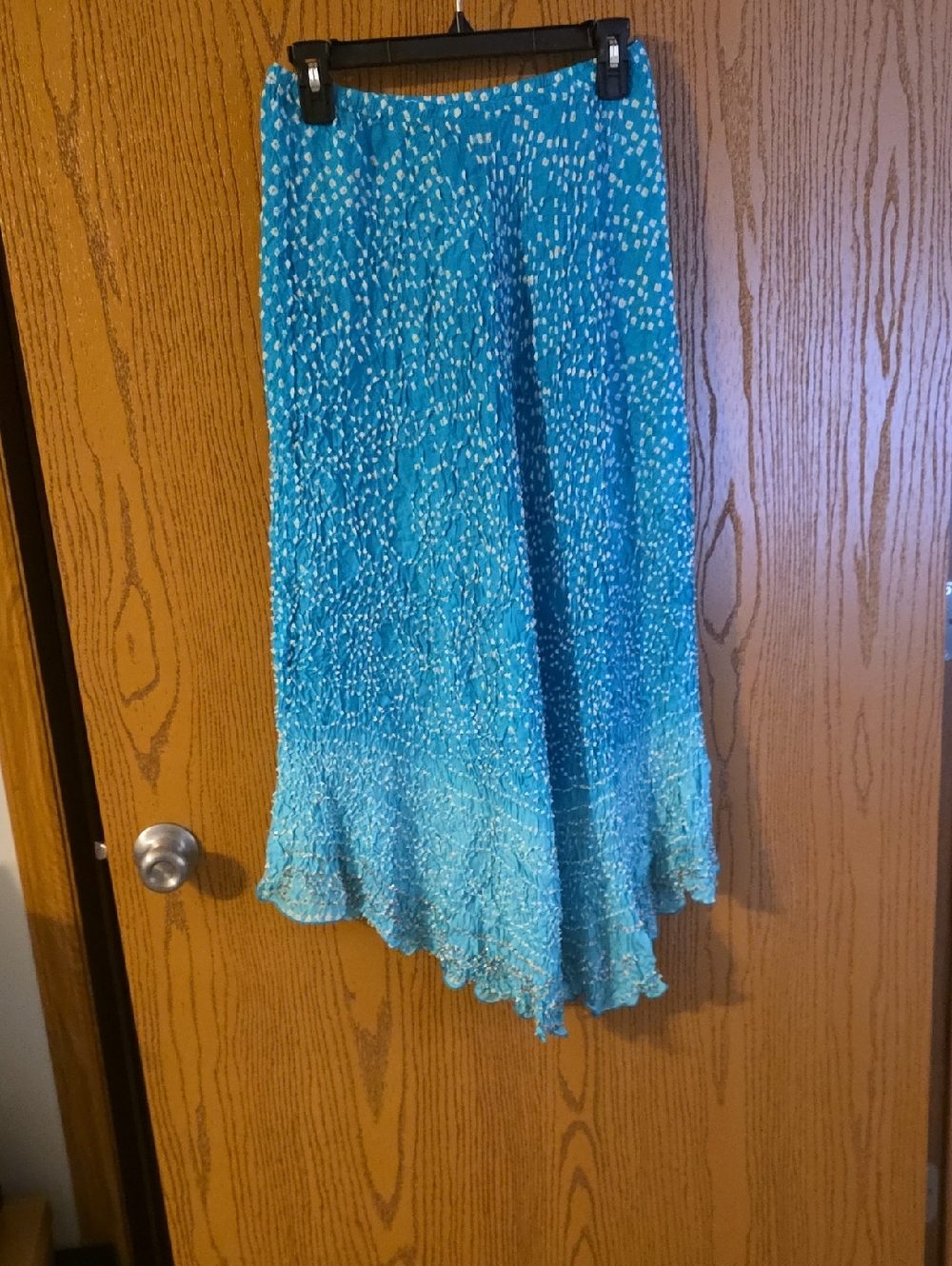 Blue Teal Patterned Ruffled Hem Maxi Skirt Waist 13 To 15
